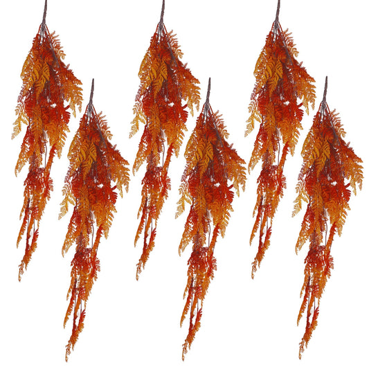 6 x 100cm Artificial Hanging Maidenhair Fern Plant Autumn Orange