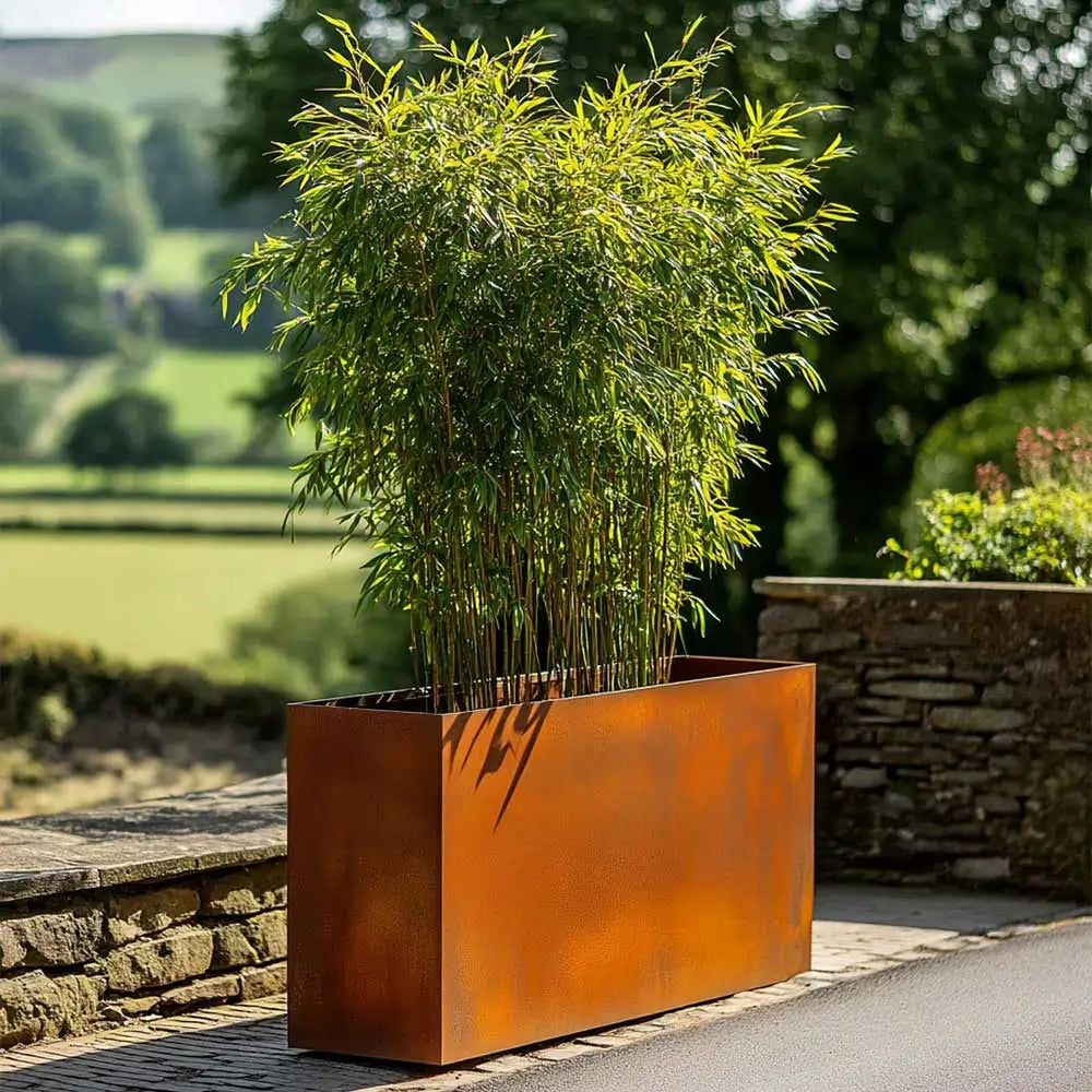 Pre Rusted Planters Pre-Rusted Corten Steel Straight Edge Tall Trough Planter with Feet ...