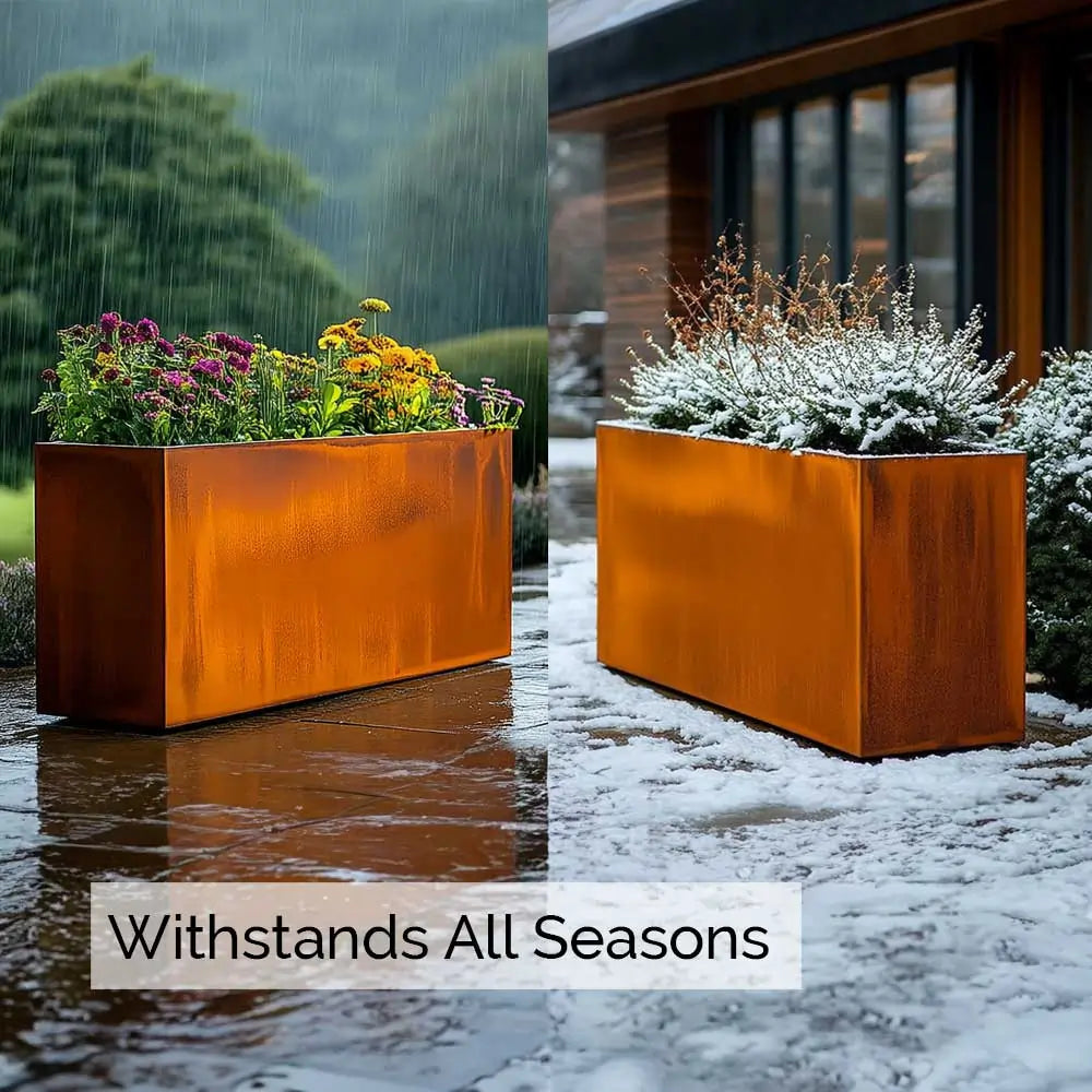 Pre Rusted Planters Pre-Rusted Corten Steel Straight Edge Tall Trough Planter with Feet ...