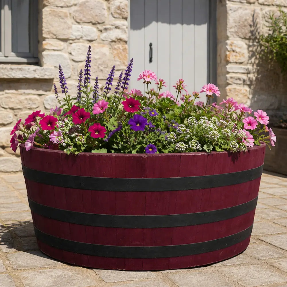 #80-85cm(D) x 33cm(H) 1/4 Barrel #Burgundy/Black Band #with Liner #without Liner