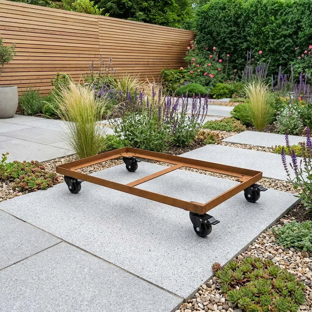 Corten Steel Wheel base for 1m Trough Planter 100cm(L) x 40cm(H) x 40cm(W)