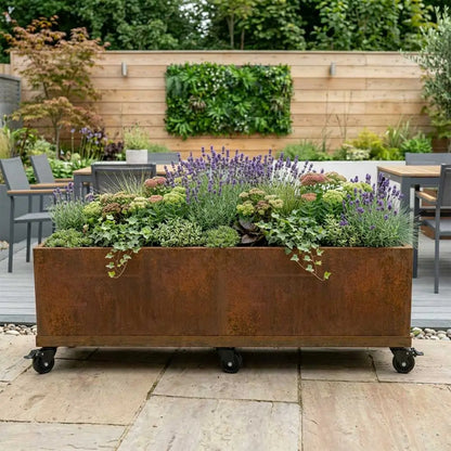 Corten Steel Wheel base for 2m Trough Planter 200cm(L) x 50cm(H) x 50cm(W)