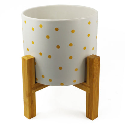 Gold Dot Planter Plant Pot with Bamboo Stand 22 x 22 x 23.5cm