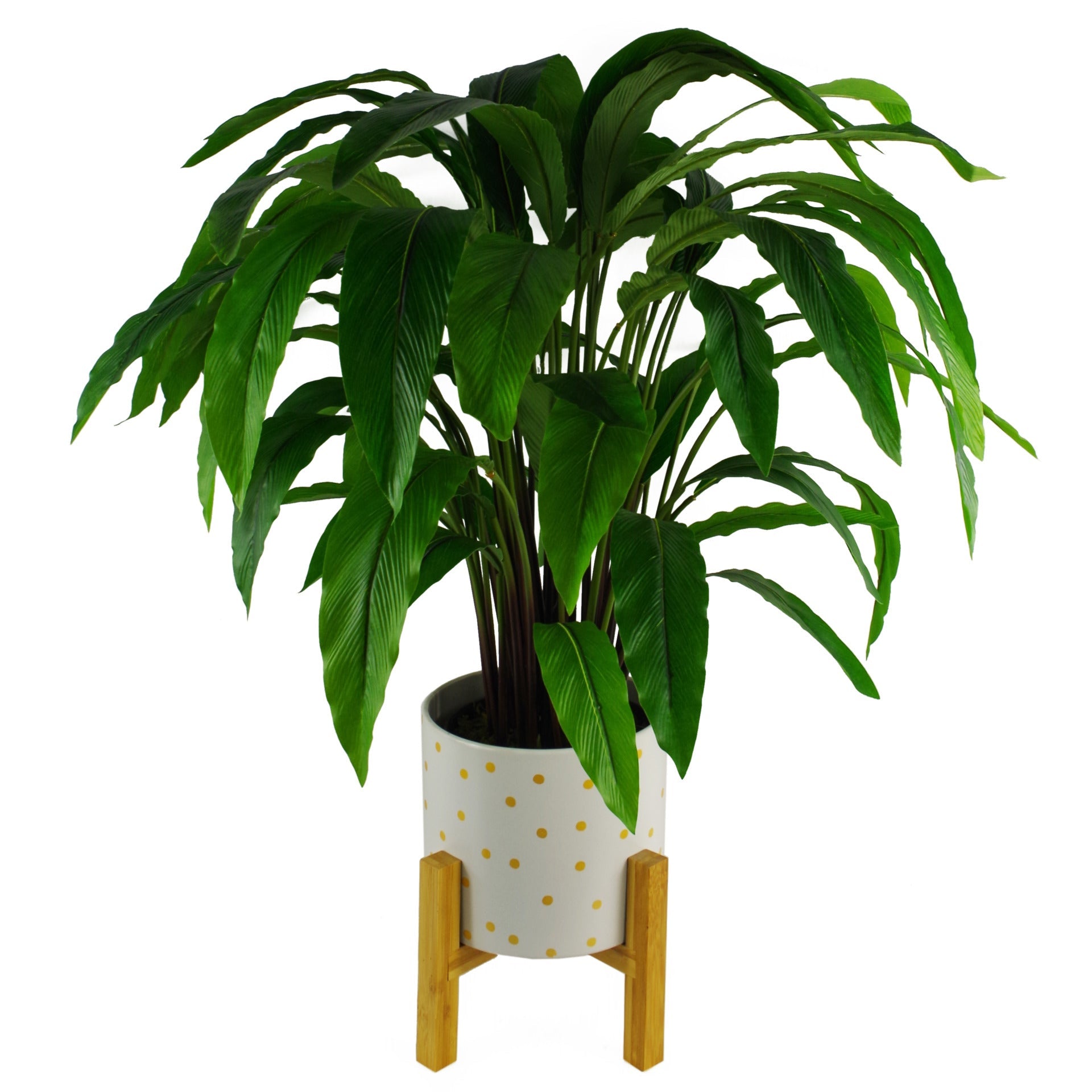 Gold Dot Planter Plant Pot with Bamboo Stand 22 x 22 x 23.5cm