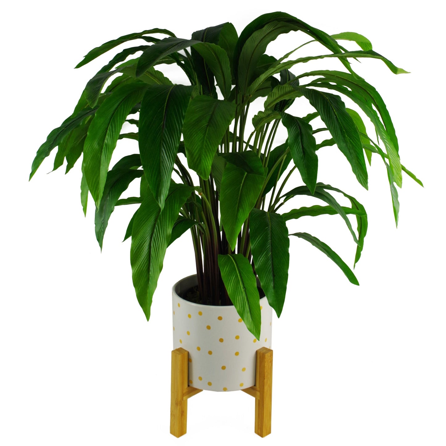 Gold Dot Planter Plant Pot with Bamboo Stand 22 x 22 x 23.5cm