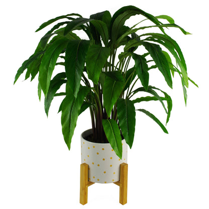 Gold Dot Planter Plant Pot with Bamboo Stand 22 x 22 x 23.5cm