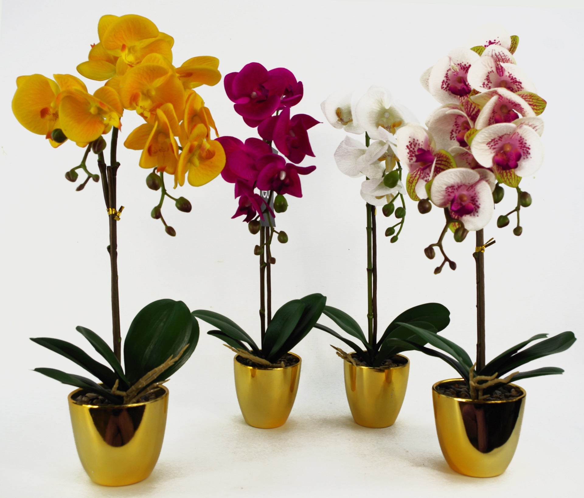 48cm Golden Orchid Artificial  - Yellow with Gold Pot