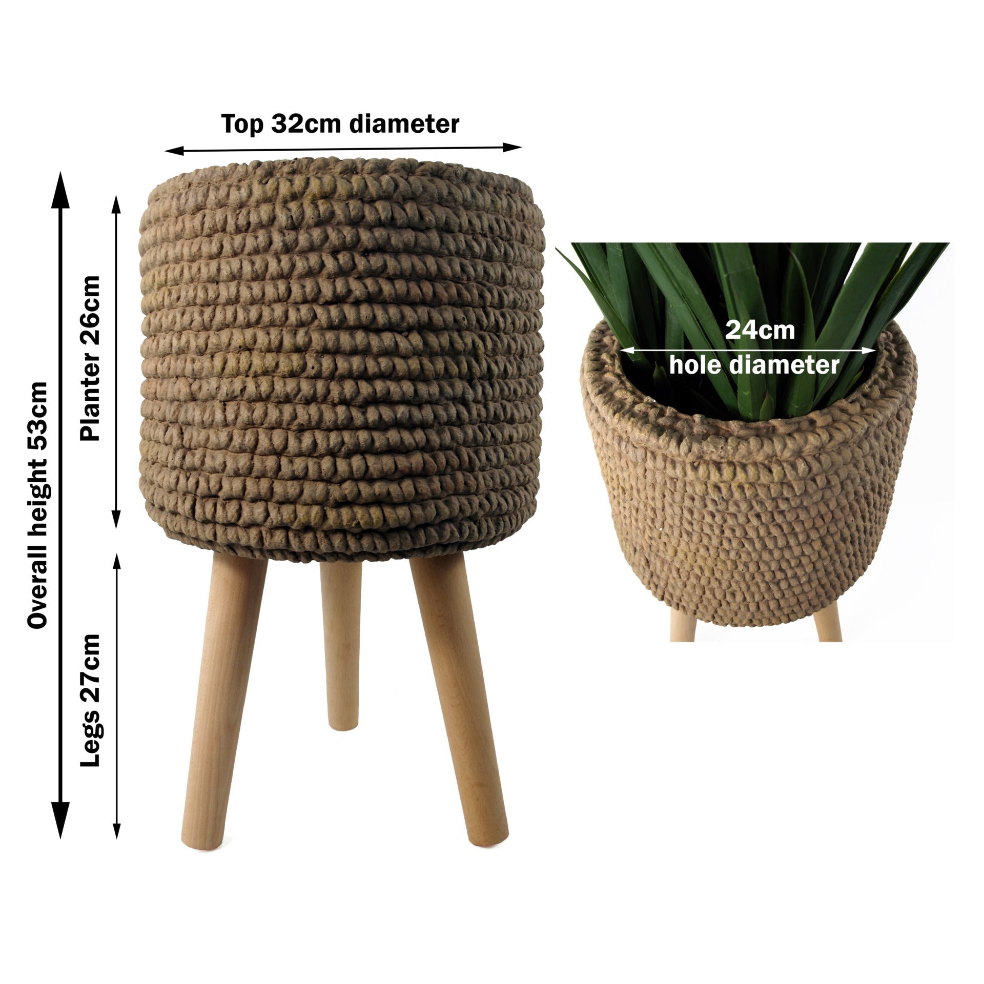Seagrass Style Composite Planter with Stand