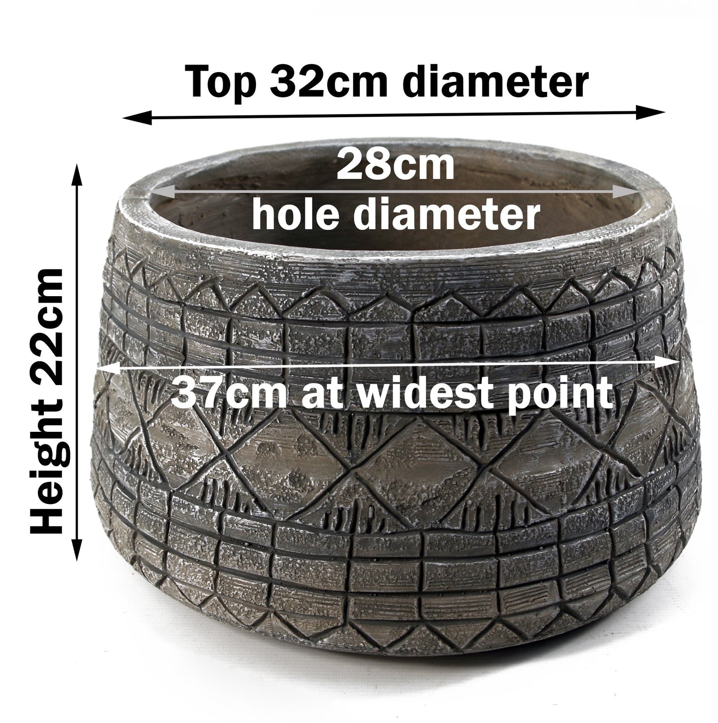 22cm x 37cm Large Grey Gliese Embossed Planter