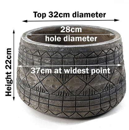 22cm x 37cm Large Grey Gliese Embossed Planter