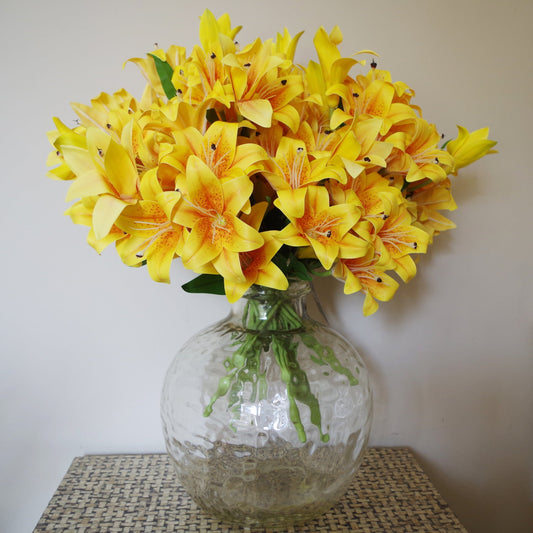 12 x 60cm Artificial Lily Stem Yellow (144 Flowers)