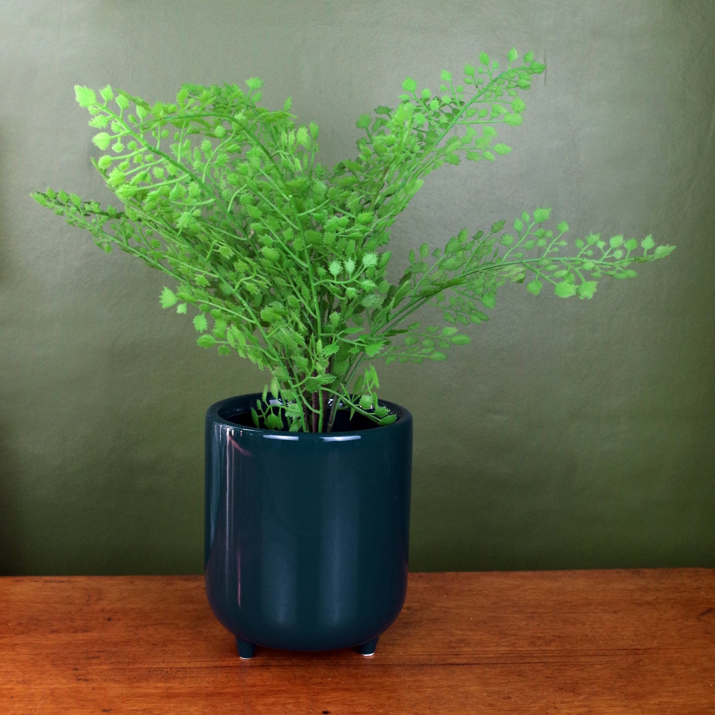 Dark Teal Blue Green Ceramic Planter with Feet Plant Pot