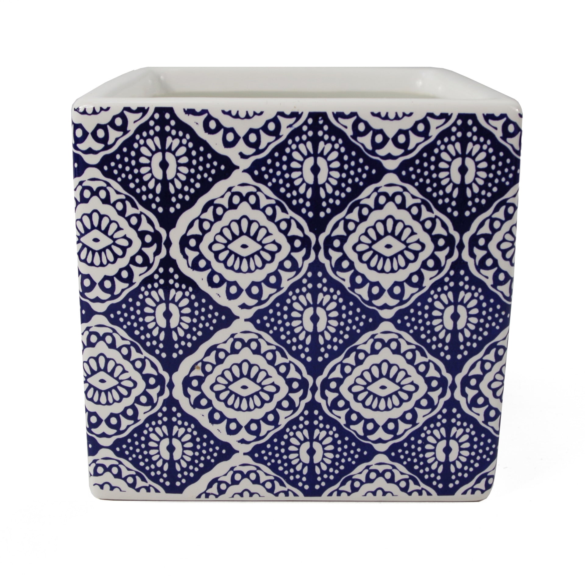12cm Ceramic Cube Planter with Decorative Print Blue Eye