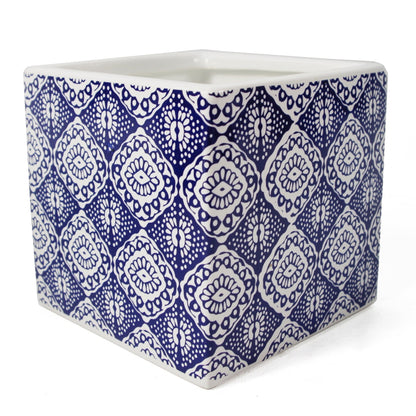 12cm Ceramic Cube Planter with Decorative Print Blue Eye