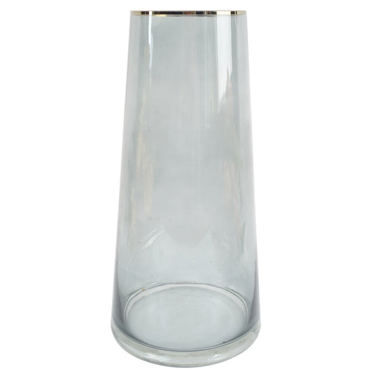 28cm Gold Rim Smoke Grey Glass Vase