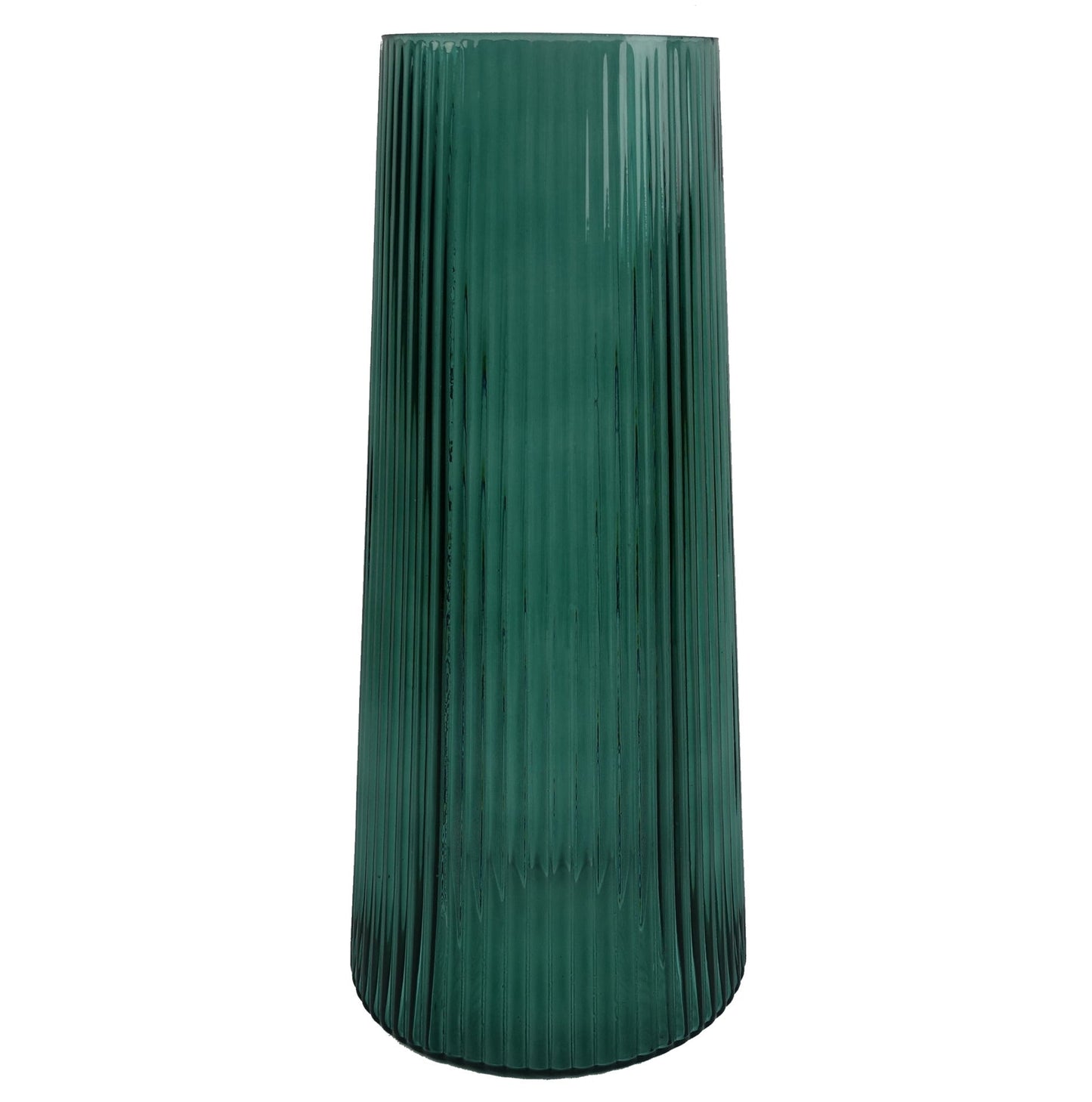 28cm Green Ridged Glass Vase