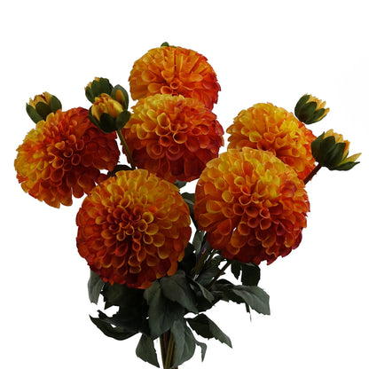 6 x 75cm Dhalia PomPom Artificial Flowers Orange
