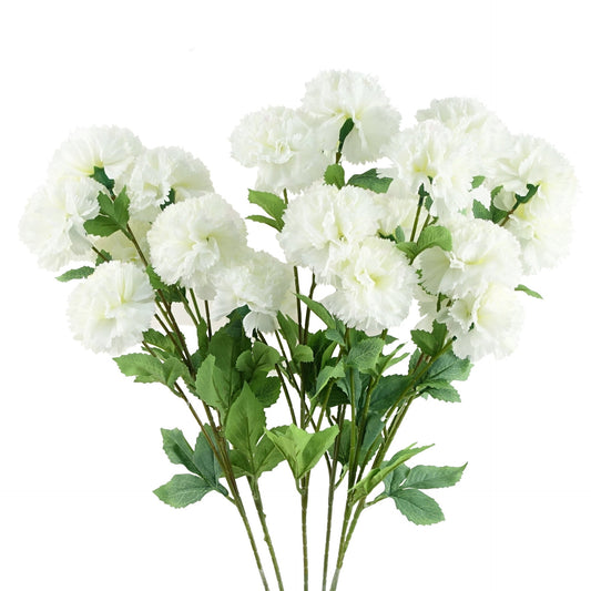Pack of 6 x 70cm White Artificial Carnation Stem - 24 Flowers