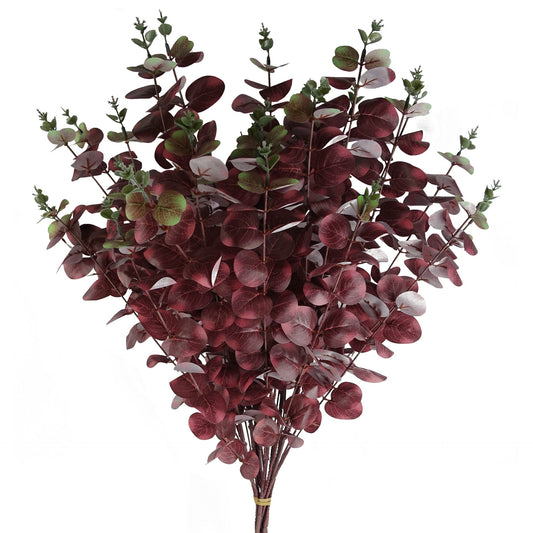 Pack of 6 x 100cm Artificial Eucalyptus Foliage Burgundy