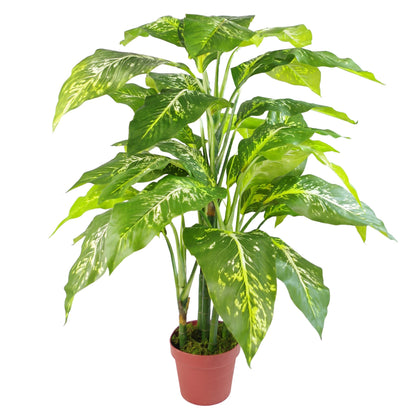 100cm Large Foxs Aglaonema (Spotted Evergreen) Tree Artificial Plant with Gold Metal Planter
