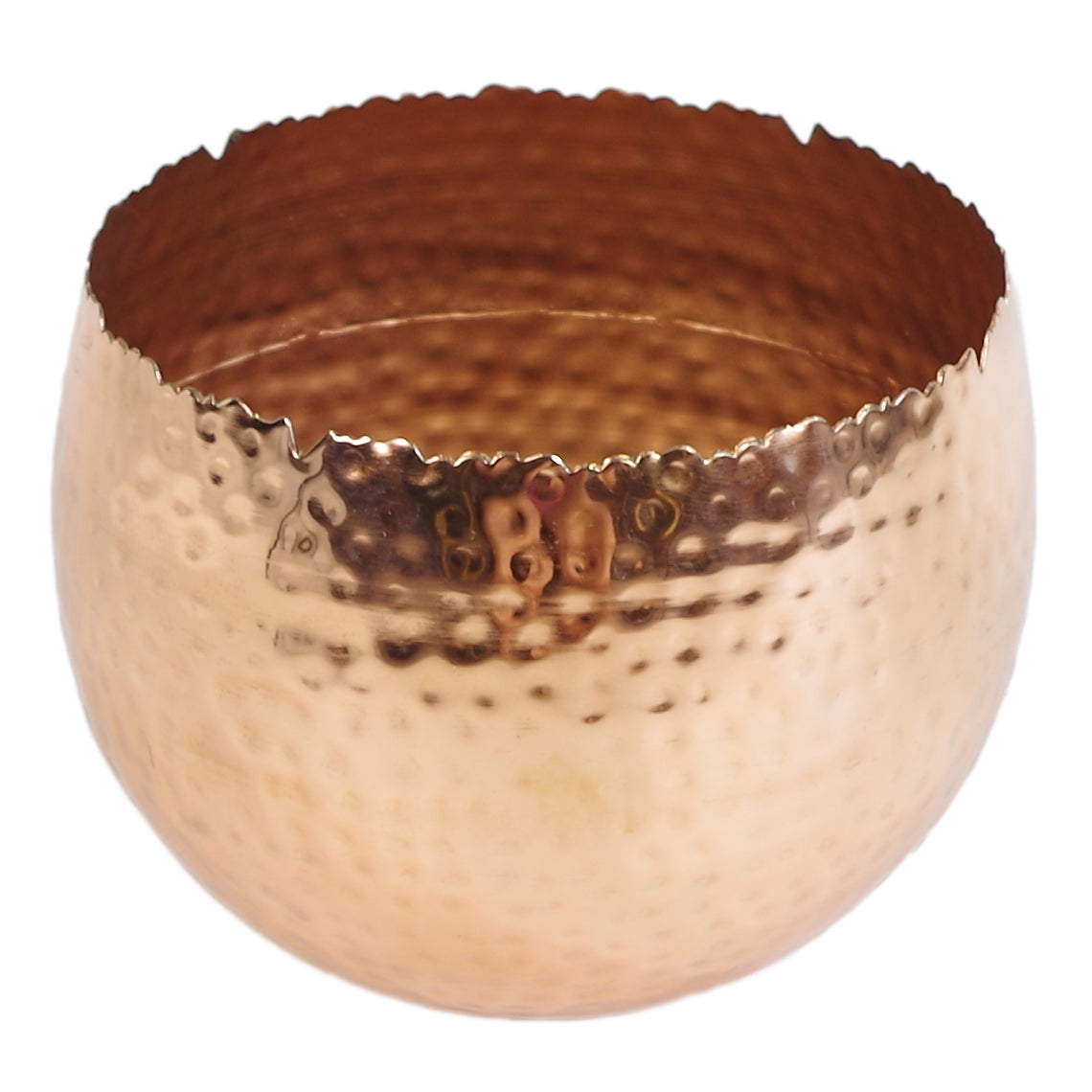 Large Metal bowl 22 x 17cm Hammered Copper Plated - Curvy Edge