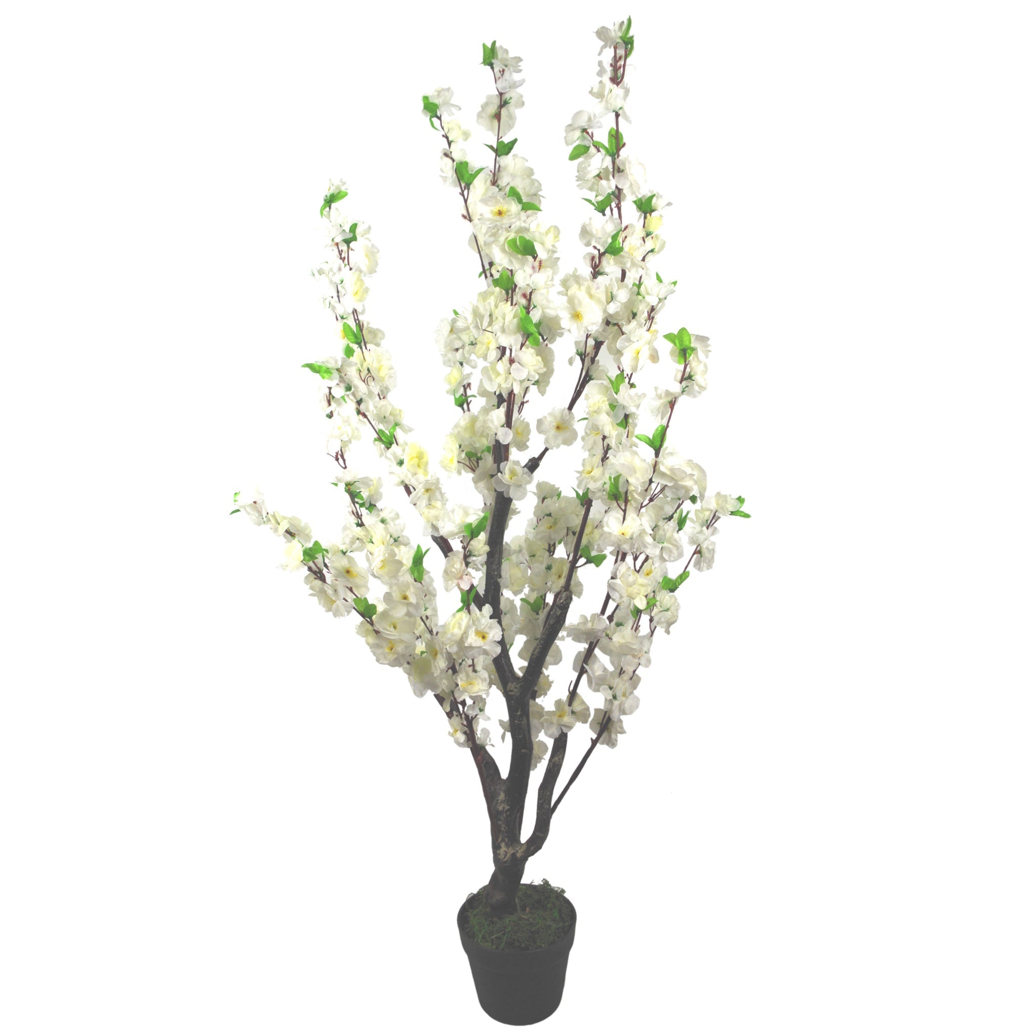 120cm Realistic Artificial Cherry Blossom Tree - Potted - White Silk Flowers
