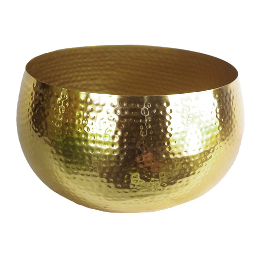 Leaf XL Metal Bowl Planter 32 x 20cm Hammered Gold Colour - Straight Edge
