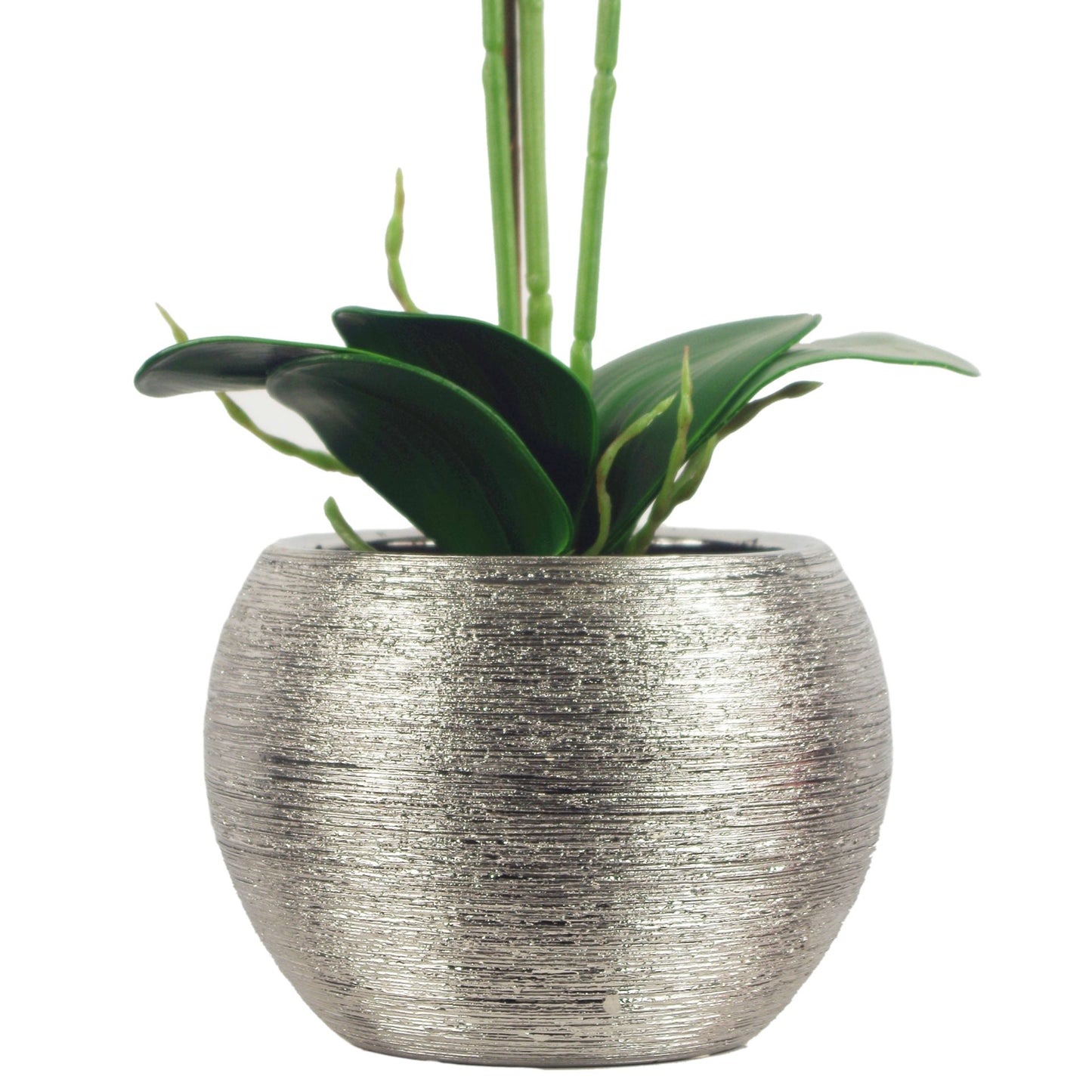 70cm Artificial Orchid Dark Pink with Silver Ceramic Planter