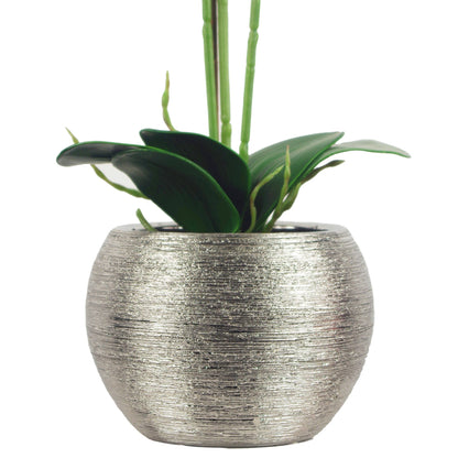 70cm Artificial Orchid Dark Pink with Silver Ceramic Planter