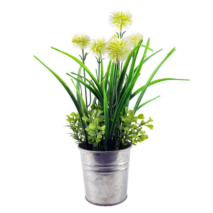 30cm Artificial Allium Grass Plant with Metal Planter