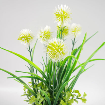 30cm Artificial Allium Grass Plant with Metal Planter