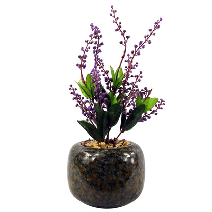 28cm Ceramic Spotted Planter with Artificial Purple Vitex Negundo Plant