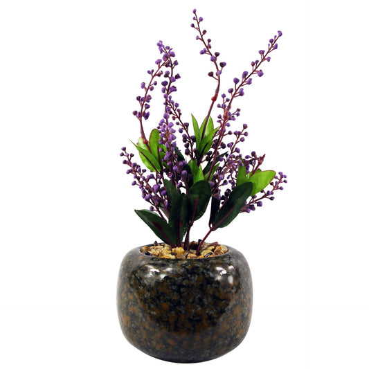 28cm Ceramic Spotted Planter with Artificial Purple Vitex Negundo Plant