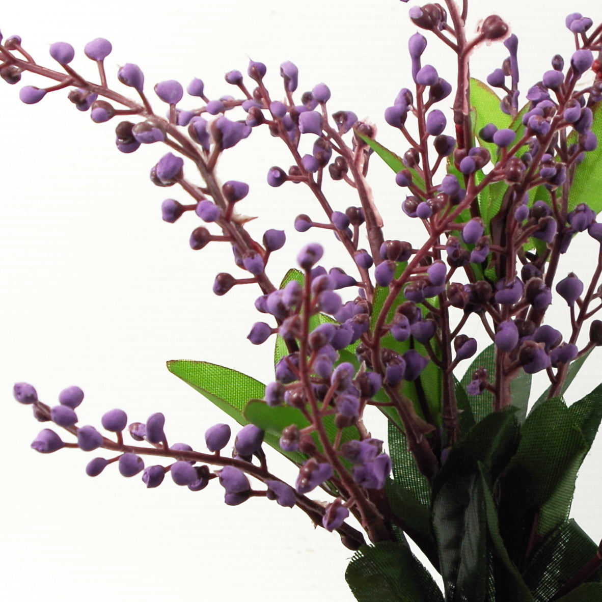 30cm Ceramic Green Glazed Barrel Planter with Artificial Purple Vitex Negundo Plant