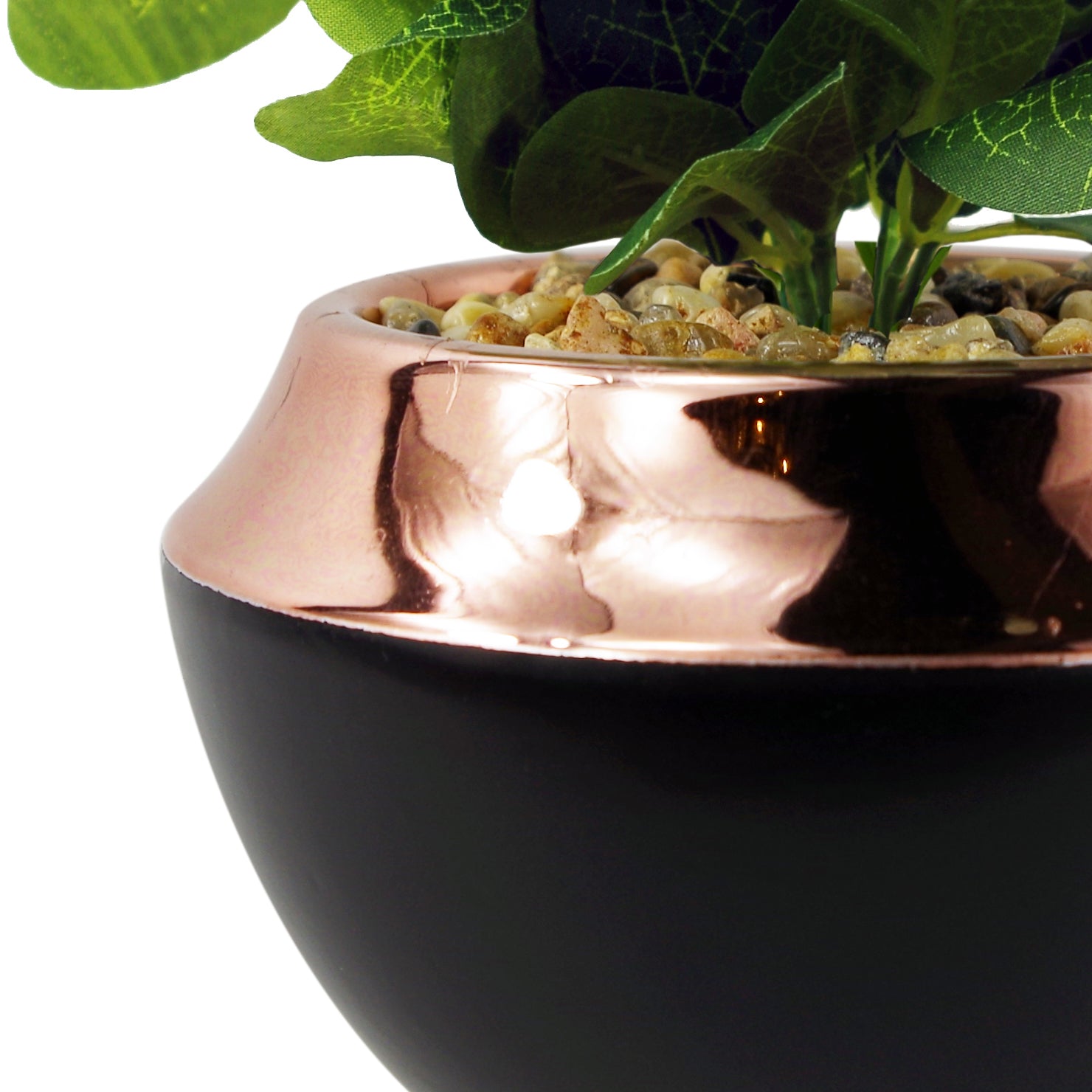 22cm Ceramic Planter Copper Band with Artificial Red Mosaic Plant