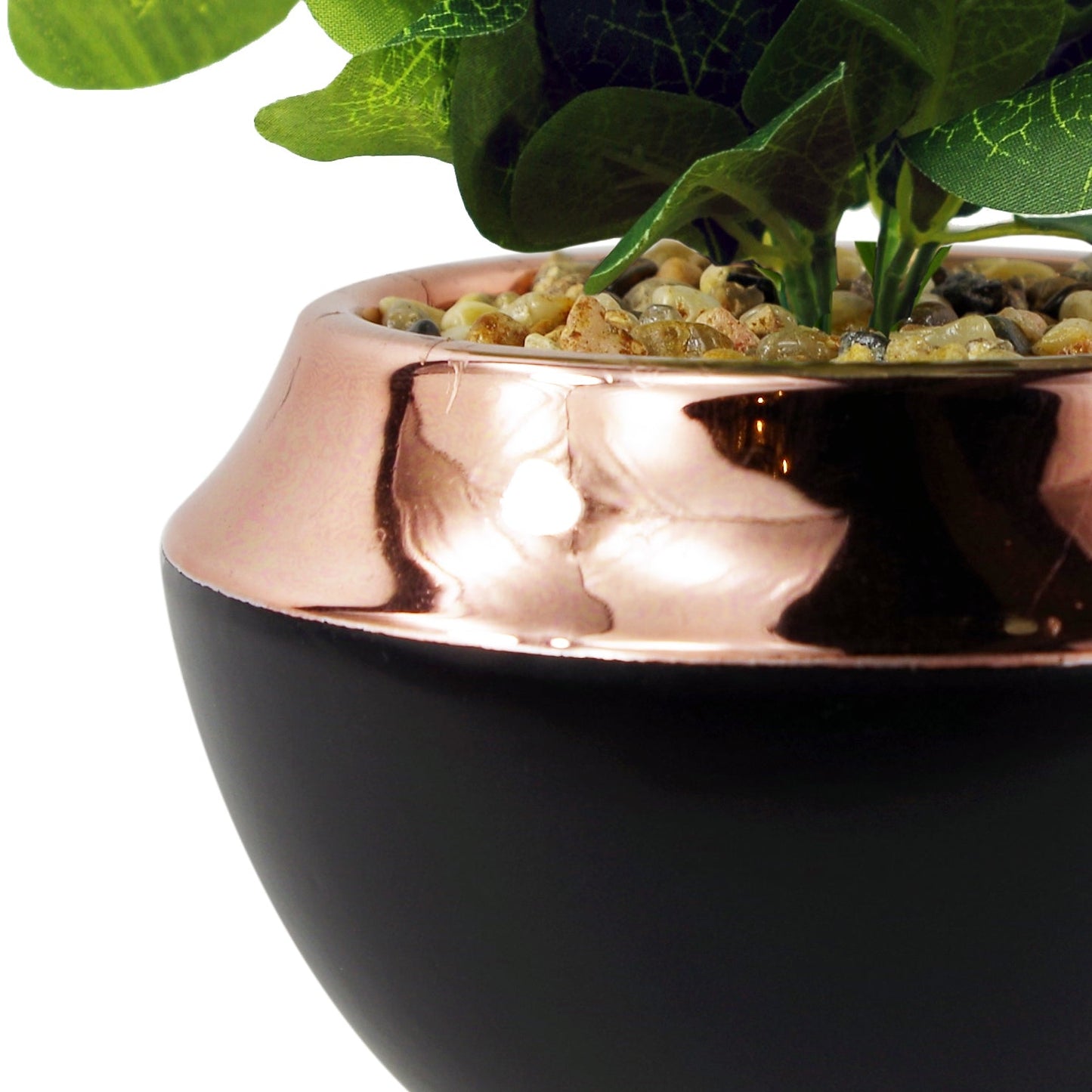22cm Ceramic Planter Copper Band with Artificial Red Mosaic Plant