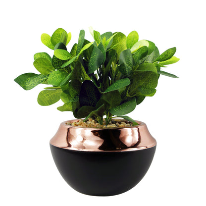 22cm Ceramic Planter Copper Band with Artificial Green Mosaic Plant