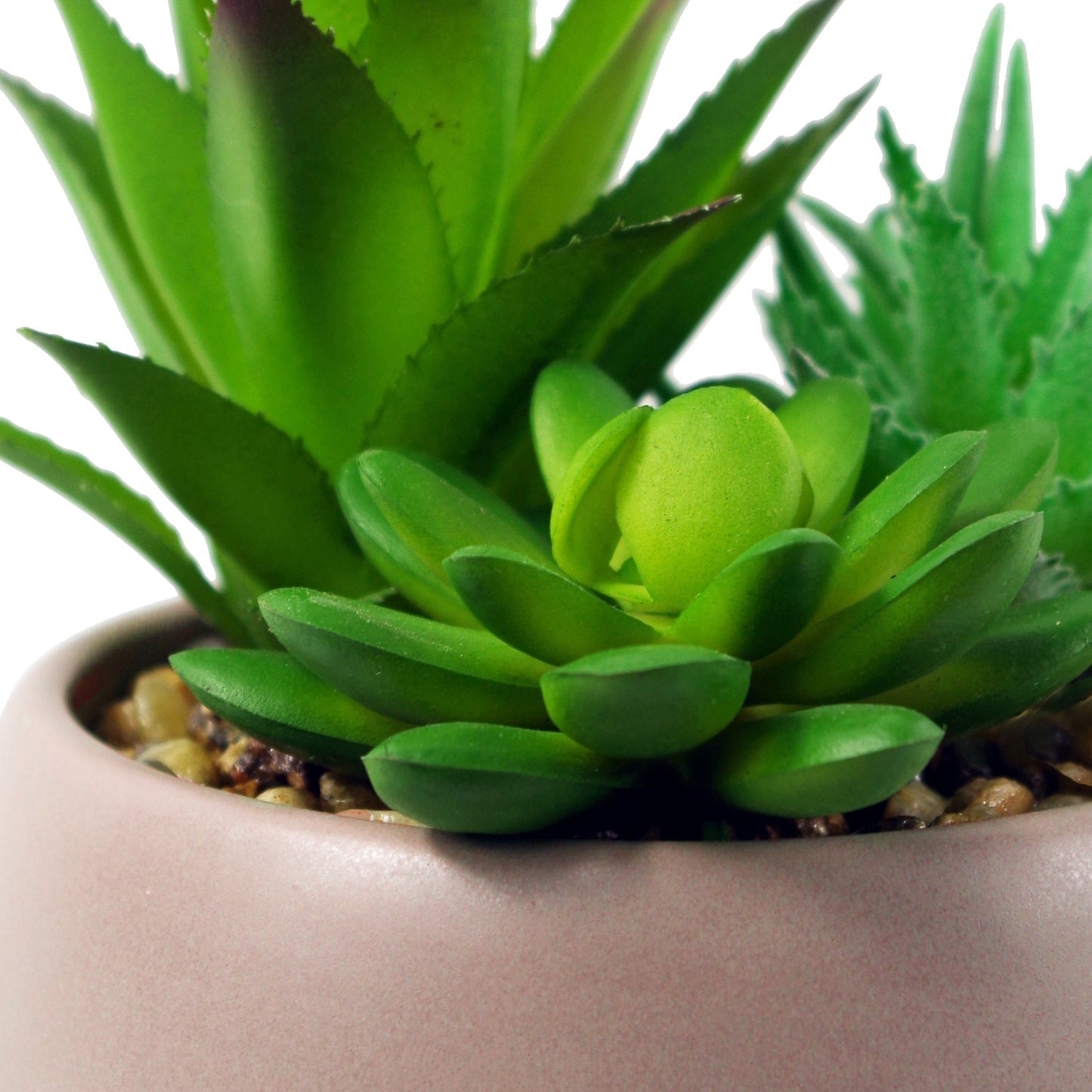 12cm Ceramic Pebble Pink Planter with Three Artificial Succulent Plants