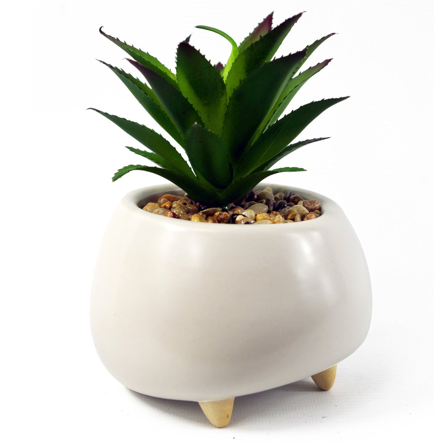 15cm Ceramic Pebble White Planter with Artificial Succulent Plant