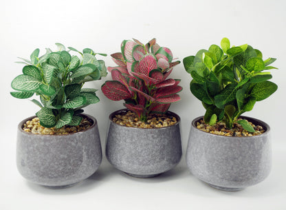 23cm Ceramic Tall Blue Planter with Artificial Green Mosaic Plant