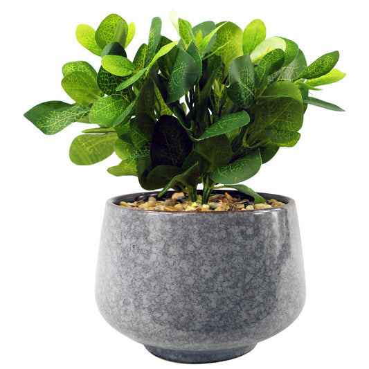 23cm Ceramic Tall Blue Planter with Artificial Green Mosaic Plant