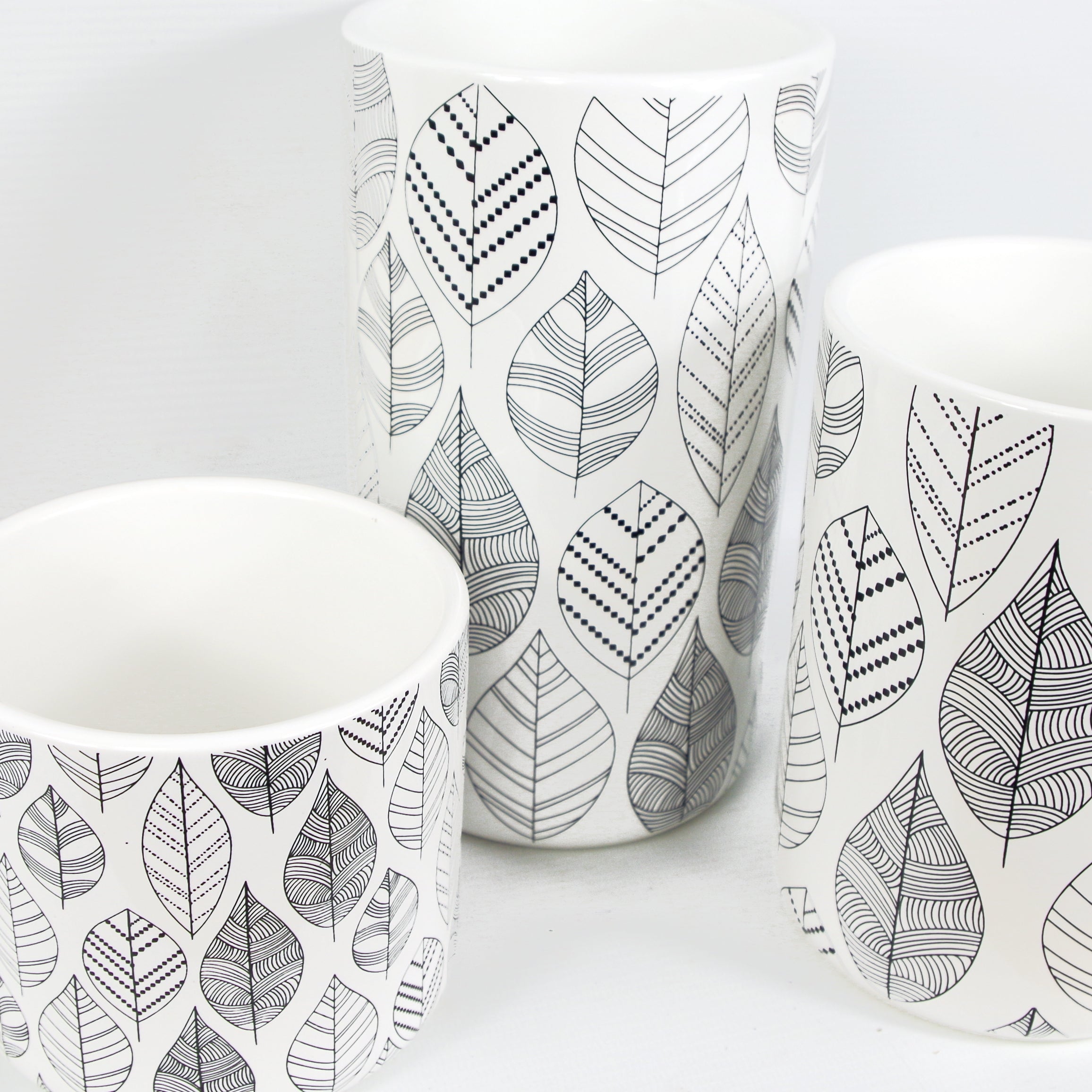 Leaves Floral Ceramic Storage Canisters with Lids (Set of 3)
