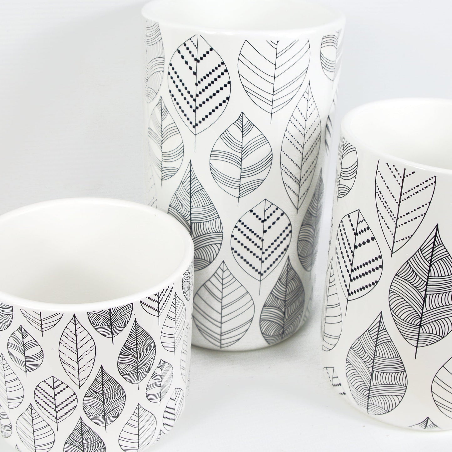 Leaves Floral Ceramic Storage Canisters with Lids (Set of 3)