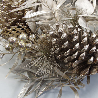 60cm (24) Large Luxury Christmas Silver Sparkle Glitter Pine Cone Foliage Floristry Wreath