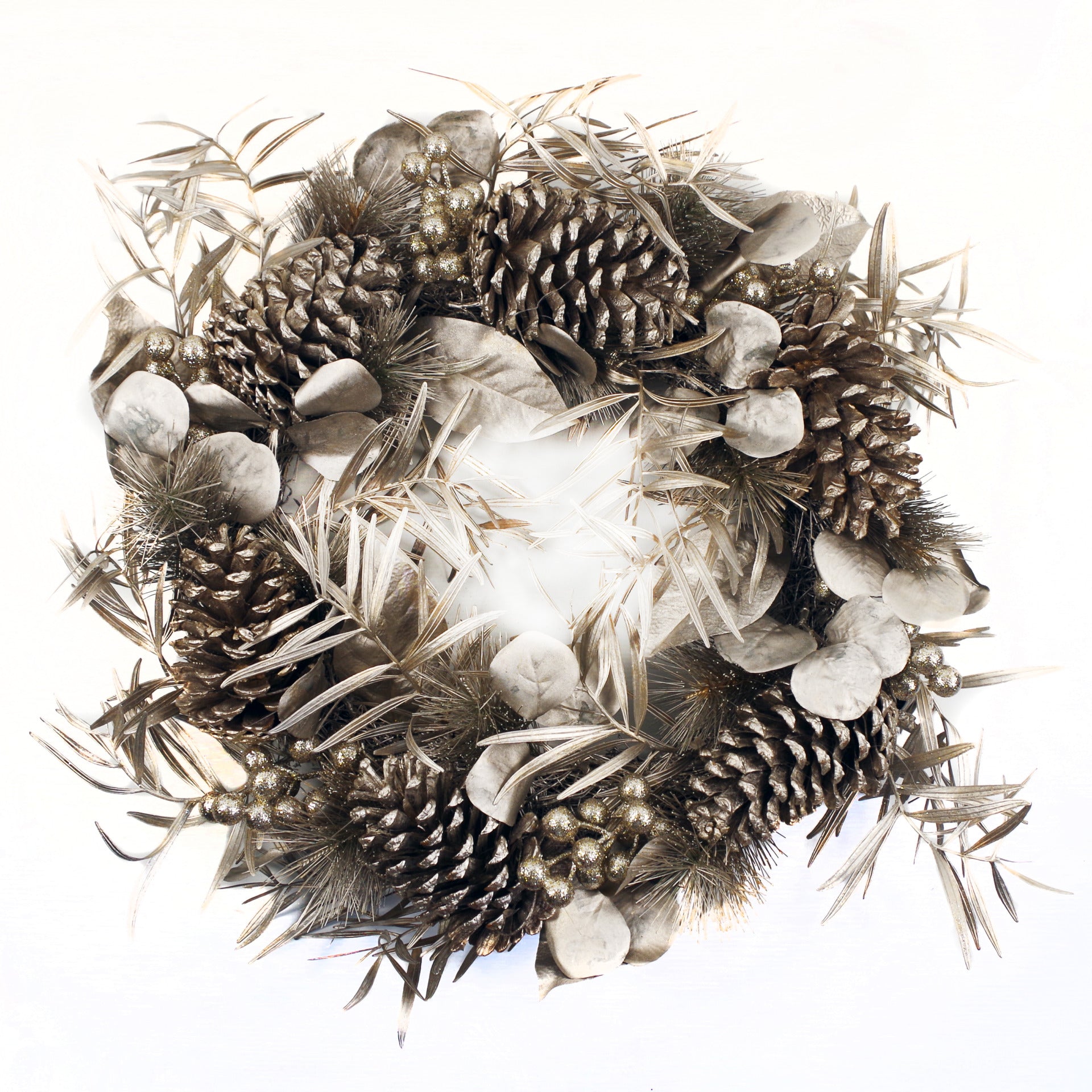 60cm (24) Large Luxury Christmas Silver Sparkle Glitter Pine Cone Foliage Floristry Wreath