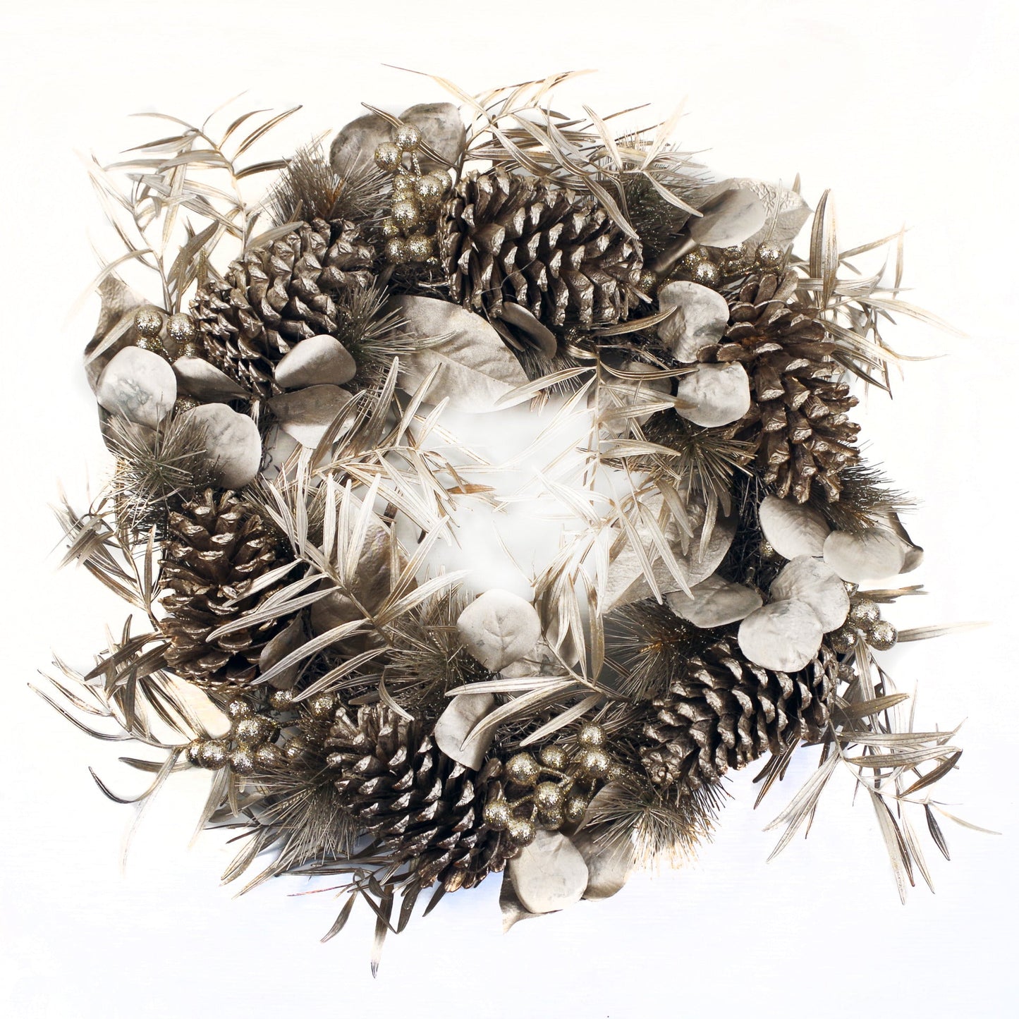 60cm (24) Large Luxury Christmas Silver Sparkle Glitter Pine Cone Foliage Floristry Wreath