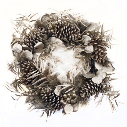 60cm (24) Large Luxury Christmas Silver Sparkle Glitter Pine Cone Foliage Floristry Wreath