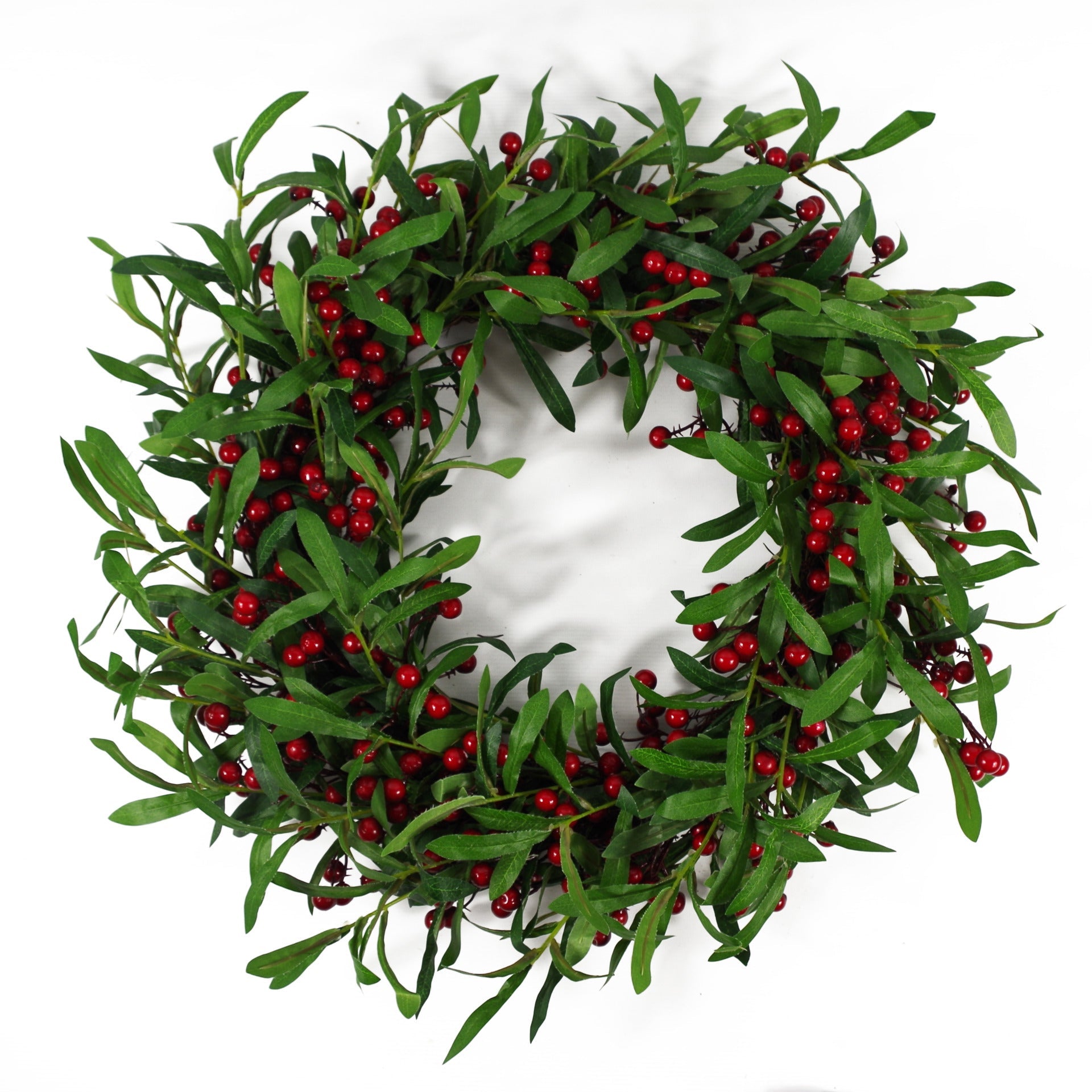 60cm (24) Large Luxury Christmas Mistletoe Leaf and Red Berry Floristry Wreath