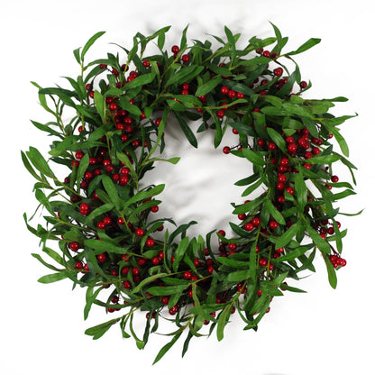 60cm (24) Large Luxury Christmas Mistletoe Leaf and Red Berry Floristry Wreath