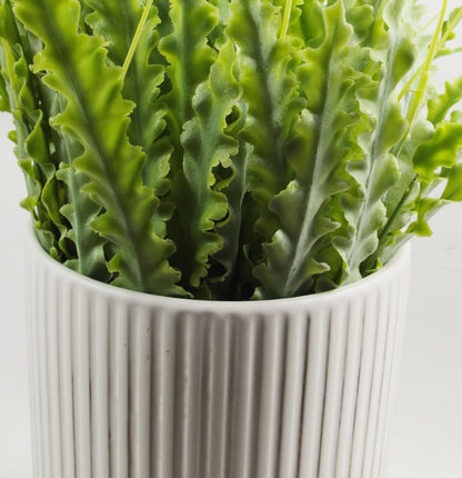 White Ribbed Ceramic Plant Pot 13.5 x 13.5 x 13cm